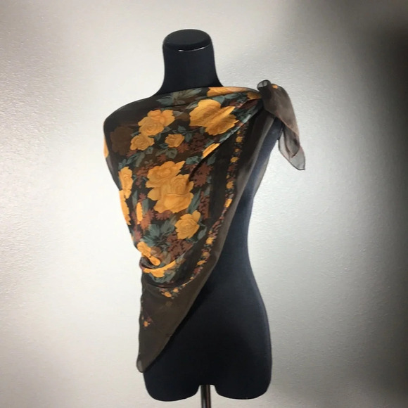 Scarf Brown with Orange Roses Sheer - Picture 5 of 8